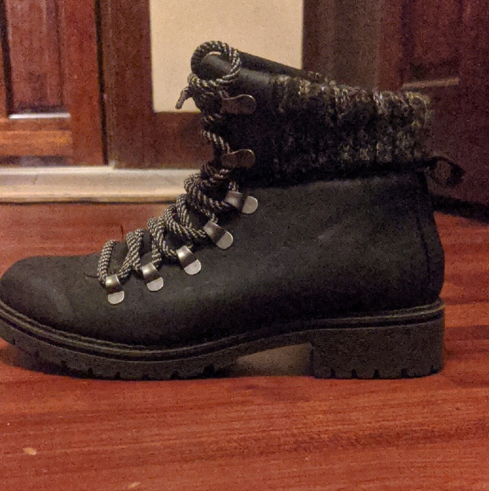 Falls Creek Black Combat Boots with Knit Cuff